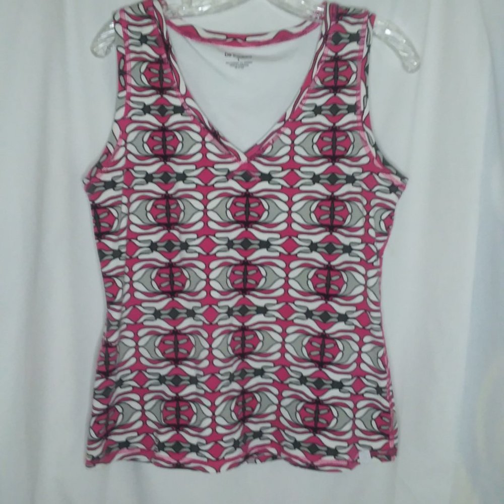 Be Insipred Women's Sz L VNeck Blouse Abstract Pri